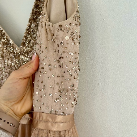 BHLDN Avery Pink Sequin & Tulle Maxi Dress Spaghetti Strap Bridesmaid - Picture 3 of 15